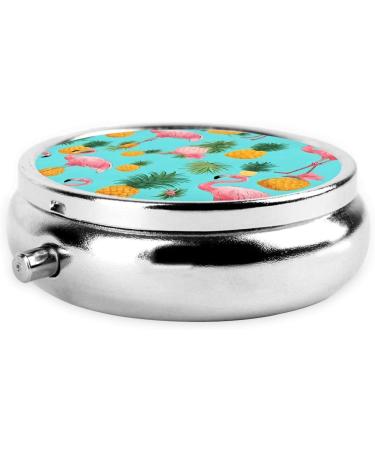 Flamingo Printed Round Pill Box - 3 Compartment Portable Travel Case | Mini Decorative Organizer for Medicine & Vitamins - Buy Online on GoSupps.com