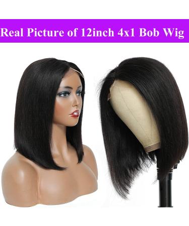 UDesire 12A Brazilian Virgin Human Hair Short Bob Wig 8 Lace Front with T Part Closure - Natural Black Straight Bob Wig with Baby Hair | Pre Plucked | Pack of 1 - Buy Online on GoSupps.com