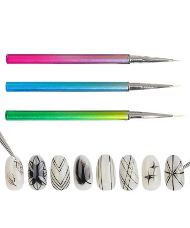 Fine Liner Nail Art Brush | Drawing Nail Art Pens - 7/9/11mm Nail Brushes for Home Use or Professional Nail Salon Nail Art Brushes Set Painting Nail Design Pen