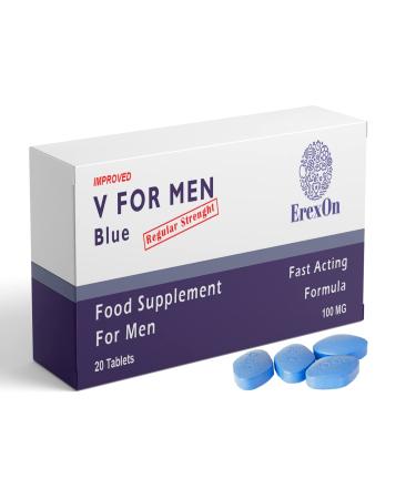 ErexOn - V for Men Blue 20 Tablets - Herbal Supplement for Men - Strong Effect - Performance & Enhancement Tablets for Men - Maca Glycine Korean Ginseng and Zinc 20 count (Pack of 1)