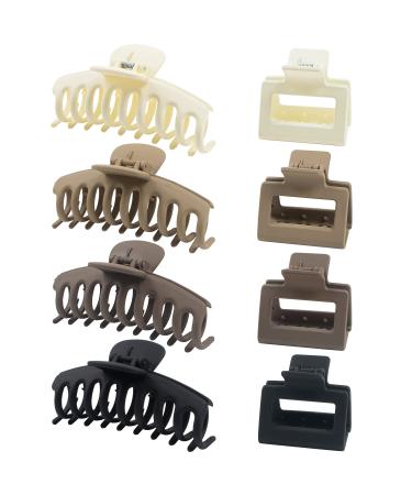 8 Pcs Hair Claw Clips for Women 4.3'' Big Banana Large Hair Clips for Thick Hair  2''Medium Square Hair Clips for Thin Hair  90's Non-slip Neutral Hair Clamps  Strong Hold Matte for Women Accessories