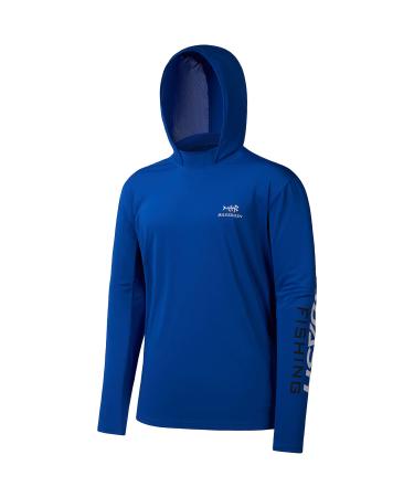 BASSDASH UPF 50+ Mens UV Sun Protection Long Sleeve Performance Fishing Hoodie Hooded Shirts Royal Blue/White Logo Medium