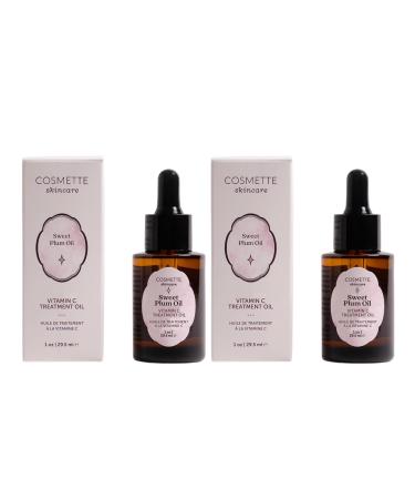 Cosmette Sweet Plum Vitamin C Facial Oil With Grape Seed Almond Coconut & Castor Oils Hydrating Daily Face Oil to Support & Protect Skin Health Plant Based Skin Care Vegan 1 FL Oz (2 Pack)