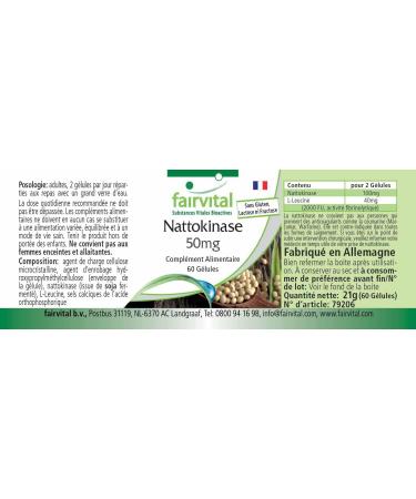 Fairvital Nattokinase 50mg Capsules - Vegan High Dosage - 60 Capsules | 2000 FU - 2 Capsules Daily - Buy Online on GoSupps.com