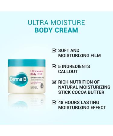Derma B Ultra Moisture Body Cream with Olive Oil & Allantoin - 48 Hours Hydration 14.54 Fl Oz (430 ml) - Best Moisturizer for Dry Skin - Buy Online on GoSupps.com