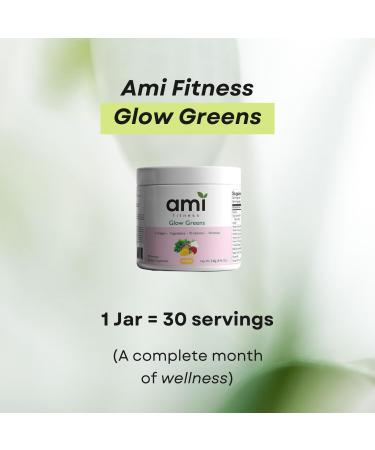 Ami Fitness Glow Greens Powder Collagen with Probiotics Vitamins Digestive Enzymes Superfoods Gut Health Bloating Relief Radiant Skin Natural Glow Spirulina 30 SVG Mango - Buy Online on GoSupps.com
