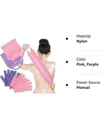 4 Pack Exfoliating Shower Bath Gloves Back Scrubber Set for Women Men Children - Skin Exfoliation and Cleansing - Stretchable Pull Strap Washcloth - Pink Purple - Buy Online on GoSupps.com