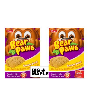 Banana Bread Soft Cookie Bundle. Includes (2) Packages of Bear Paws Banana Bread Soft Cookies (12 pouches total/2 cookies per pouch) with BIG MAPLE Trivia Cards. Peanut Free. Great Snack for School Lunch Office Party Road Trip