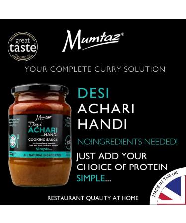 Mumtaz DESI ACHARI Indian Curry Cooking Sauce - Restaurant Quality at Home - Medium Spiced - 700g Jar Serves 8-10 - All Natural Ingredients- Gluten Free- Vegetarian Friendly. - Buy Online on GoSupps.com