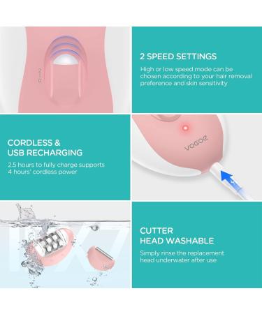 VOGOE 4-in-1 Epilator for Women - Rechargeable & Cordless Hair Removal with 21 Tweezers - Electric Razor for Face, Legs, Arms, Armpit, Bikini - 2 Speeds - Pink - Buy Online on GoSupps.com