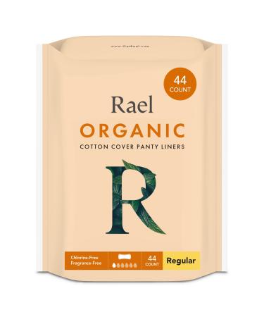 Rael Panty Liners for Women, Organic Cotton Cover - Regular Pantiliners, Light Absorbency, Unscented, Chlorine Free (Regular, 44 Count) Regular 44 Count
