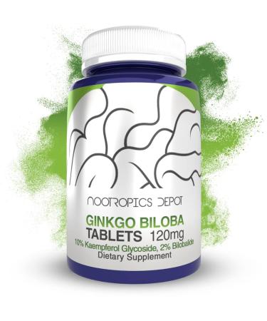 Nootropics Depot Ginkgo Biloba Extract Tablets | 120mg | 365 Count | Minimum 10% Kaempferol Glycoside + 2% Bilobalide | May Help Promote Cognitive & Cardiovascular Function 365 Count (Pack of 1)