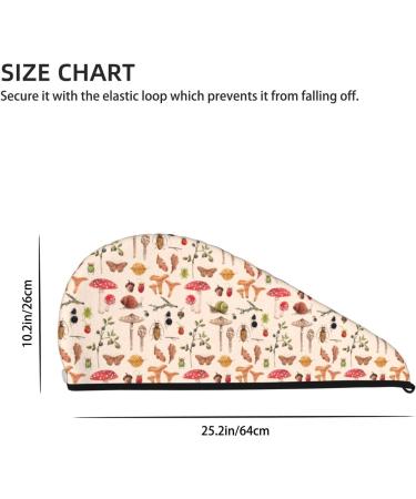 Hair Towel Wrap - Quick Drying Hair Turban with Button | Retro Autumn Mushrooms Design - Buy Online on GoSupps.com