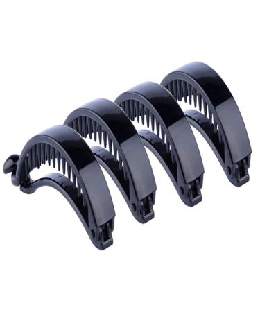 4 Pack Black Plastic Ponytail Holder Plating Spring Hair Grip Hair Clips Pony Tail Holder Tiny Teeth Inside Slide Clips for Fine Hair