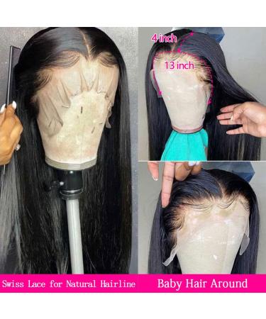 28 Inch HD Transparent Lace Front Wig Human Hair | 180% Density, Pre Plucked, Glueless | Natural Color Straight Lace Frontal Wig for Black Women - Buy Online on GoSupps.com