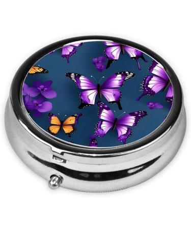 Beautiful Purple Butterfly Portable Round Pill Box | Lightweight Moisture-Proof Vitamin Organizer - One Size - Buy Online on GoSupps.com