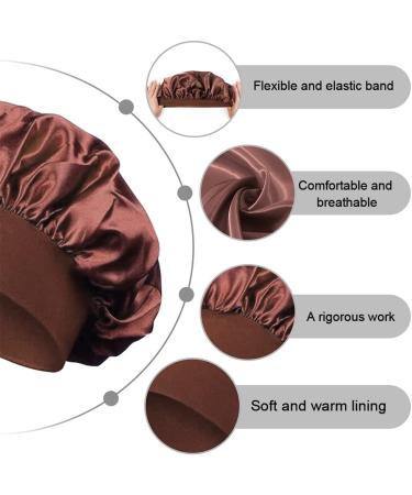 leiwo Silk Bonnet Satin Bonnet 2PCS Hair Bonnet for Sleeping Soft Elastic Band Breathable Hair Wrap Sleep Cap Black + Brown - Buy Online on GoSupps.com