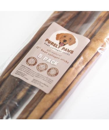 Purely Paws All-Natural Beef Collagen Sticks - Safe Digestible Dog Chews - Long-Lasting Low-Odour Rawhide Free (12 Inch 5 Count) 12 (5 Pack)