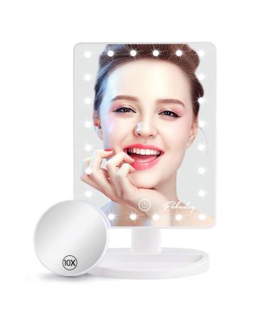 Fabuday Makeup Mirrors with Lights - Fabuady Lighted Makeup Mirror with Detachable 10X Magnification, Light Up Mirror Touch Screen and Light Adjustable, 180 Rotation, Powered by Battery, White White/Battery Powered