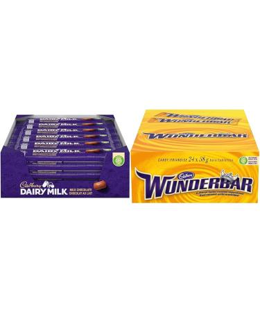 Cadbury Dairy Milk Milk Chocolate The Classic Creamy Taste Chocolate Bars 42 g (Pack of 24) & Wunderbar Chocolatey Candy Bars 58 g (Pack of 24)