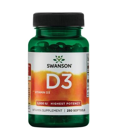 Swanson Vitamin D3 125mcg (5000 IU) Deposit 1 Capsule Every 5 Days 250 Soft Capsules High Dosed Soy Free Gluten Free Non-GMO