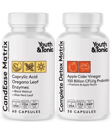 CandEase & Complete Detox Pills | Body Alkalise Restoring Normal Acidity Level | Digestive Balance & Gut Health Support | Cleanse Complex wIith More Probiotics Caprylic Acid Oregano Enzymes ACV