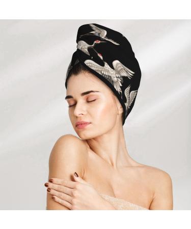 Japanese White Cranes Microfiber Hair Towel - Soft Super Absorbent Quick Dry Wrap for Long Curly & Thick Hair | Coral Velvet Perfect for Women - Buy Online on GoSupps.com