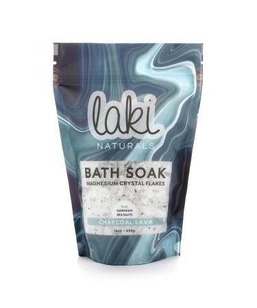 Laki Naturals Bath Soak - Magnesium Flakes with Hawaiian Sea Salt - Therapeutic Bath Salts for Relaxation (Charcoal Lava 16 oz)