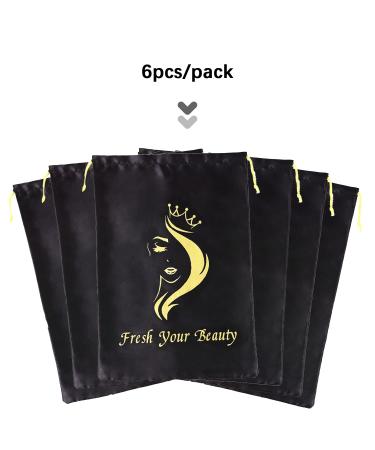 Satin Hair Packaging Bags - 6PCS Black | Soft Silk Satin Pouches with Drawstring for Bundles, Wigs & Hair Tools - Home and Salon Use - Buy Online on GoSupps.com