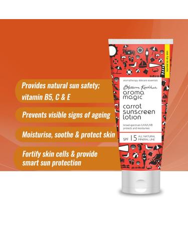 Aroma Magic Carrot Sunscreen Lotion SPF 15 - Broad Spectrum UVA/UVB Protection & Non-Greasy Moisturizer for Dry Skin (100ml - Buy Online on GoSupps.com