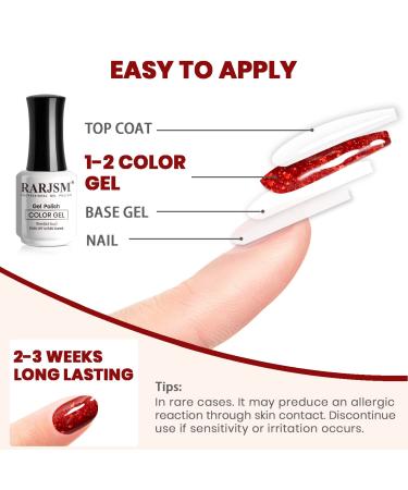 RARJSM Sparkly Red Gel Nail Polish - Iridescent Glitter 15ml | Holographic Rainbow Effect for Christmas Nail Art | Soak Off High Pigment & LED/UV Curing - Buy Online on GoSupps.com