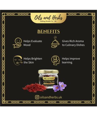 Oils and Herbs UK Extra Strong Pure Saffron - Original Kashmiri Red Threads - 3g Pack - Elevate Your Dishes with Luxury and Flavor - Buy Online on GoSupps.com