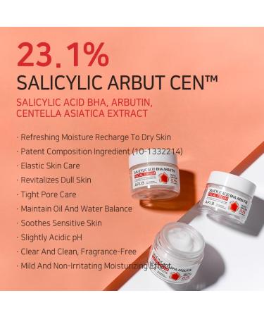 APLB Salicylic Acid BHA Arbutin Facial Cream | 23.1% for Acne Pore Care & Skin Texture | Korean Skincare Deep Hydration Revitalizing Formula 1.86 FL.OZ - Buy Online on GoSupps.com