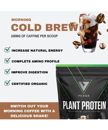 Vedge Organic Plant Protein Cold Brew Latte (20 Servings) | Vegan & Gluten-Free Powder USDA Certified | Non-Dairy Nutrition Plant Protein - Buy Online on GoSupps.com