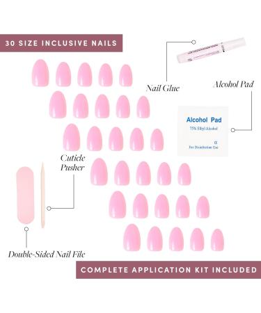 Glamnetic Press On Nails - Think Pink | Reusable Short Oval Light Pastel Pink Nails | 30 Nail Kit with 15 Sizes - Buy Online on GoSupps.com