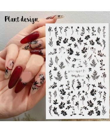 Decor Botanical Adhesive Decal Simple Plant 3D Flowers Leaf Black White Nail Stickers(black) - Buy Online on GoSupps.com