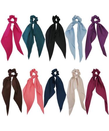 scicent Satin Scrunchies 5 Pieces Solid Silk Long Hair Ribbons Knotted Hair Bows Long Tails Scarf Hair Ties Elastics Rubber Ponytail Holders Accessories for Women Girls - 24012 - Buy Online on GoSupps.com