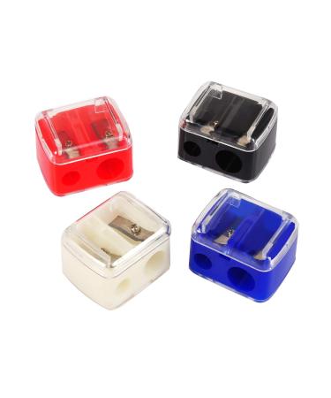 Cetornie 4 Pieces Cosmetic Pencil Sharpener Pencil Sharpener for Eyebrow Eyeliner Dual 2 Holes Sharpener for Makeup Blue White Red Black
