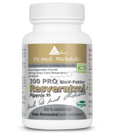 Resveratrol 300 Pro Dr.med.Michalzik - purely natural trans -resveratrol 300 mg |From Japanese perennial knotle |Plus Piperin 5 mg - without additives - from Biotikon