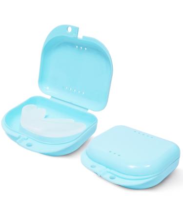 Mrs. Odonto Retainer Case - Pack of 2 - Odorless Mouth Guard Case - Ventilated, Durable & Hygienic for Carrying and Protecting Braces, Dentures & Aligners - 3.14 x 3.14 x 1.1 - (Bluish) Pack of 2 Bluish