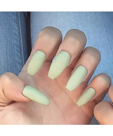 Brishow Green Press On Nails - Matte Ballerina Acrylic Fake Nails | 24 Piece Set for Women & Girls - Glue-On Short Artificial Nails - Buy Online on GoSupps.com