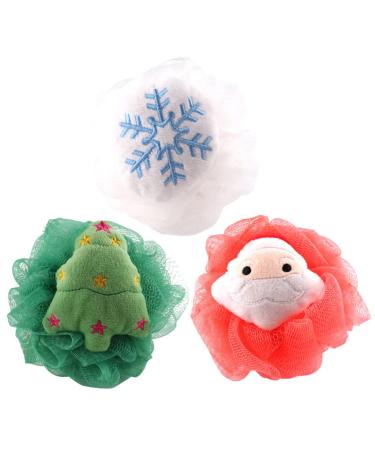 Beaupretty Body Scrubber 3pcs Christmas Bath Sponges Cartoon Christmas Tree Santa Snowflake Cleaning Scrubber Pouf Loofahs Mesh Bath Sponge