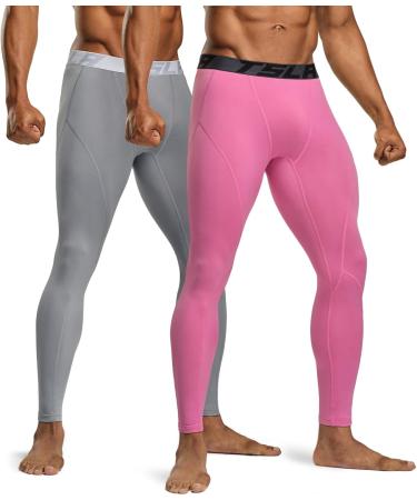 TSLA 2 Pack Men's Thermal Compression Underwear - Winter Sports Leggings with Fleece Lining - Light Grey/Pink XL - Buy Online on GoSupps.com