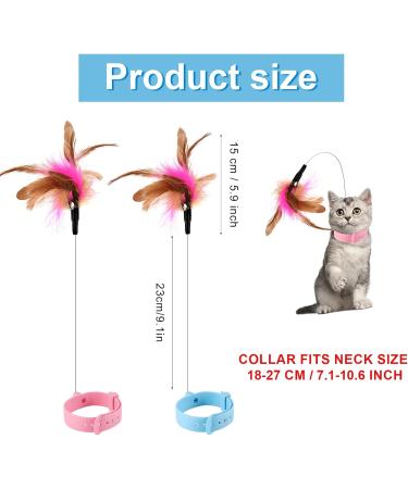 2pcs Cat Collar Toy Silicone Cat Teasing Wand Adjustable Cat Feather Collar Toys with Bell Cat Interactive Teaser Toys for Indoor Cat Playing Training (Pink Blue) - Buy Online on GoSupps.com