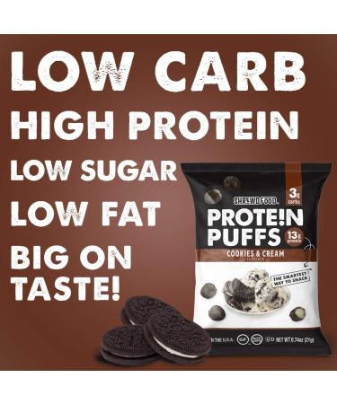 Shrewd Food Protein Puffs - Low Carb, High Protein Cookies & Cream Snacks (8 Pack) - Gluten Free, Soy Free, Nut Free - Buy Online on GoSupps.com