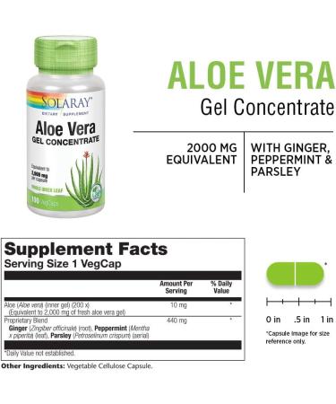 Solaray Aloe Vera Gel Concentrate â€“ 100 VegCaps for Digestive & Skin Support - Buy Online on GoSupps.com