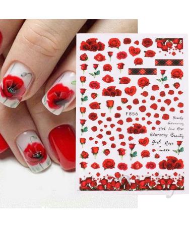 Flower Adhesive Sliders French Nail Stickers 3D Rose Floral Pink Red Blue(F-856) (F) - Buy Online on GoSupps.com