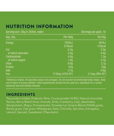 Nuzest Protein Greens + Berries Superfood Powder - Plant Protein Blend 300g - Cocoa Flavor - International Shipping Available - Buy Online on GoSupps.com