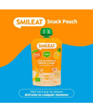 Smileat - Organic Fruit Pouch - No Added Salt or Sugar Gluten-Free - Convenient Snack for Kids - Almond Milk Mango and Pineapple Flavor - Buy Online on GoSupps.com