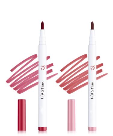 Lip Stain Marker Pen Set 2Pcs Lip Liner Stain Liquid Lipstick Lipliner Pencil Longlasting Waterproof Matte Red Lip Color Lipstain Tint Precise Chisel Tip Marker Lipgloss Lip Makeup for Women-01+02